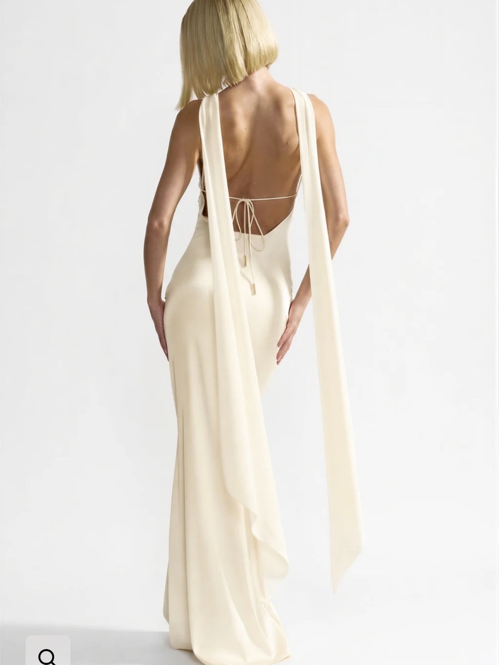 Studio LEXI Audrey High Neck Scarf Georgette Gown Dress Butter Cream US 4 Hemmed - Picture 3 of 11